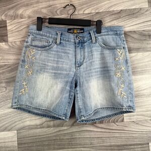 Lucky Brand Shorts Womens 6/28 Blue Denim The Roll-Up Embroidered Floral Classic